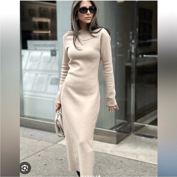New ZARA Long Sleeve Bouclé Wool Dress ZW Collection - Picture 1 of 9